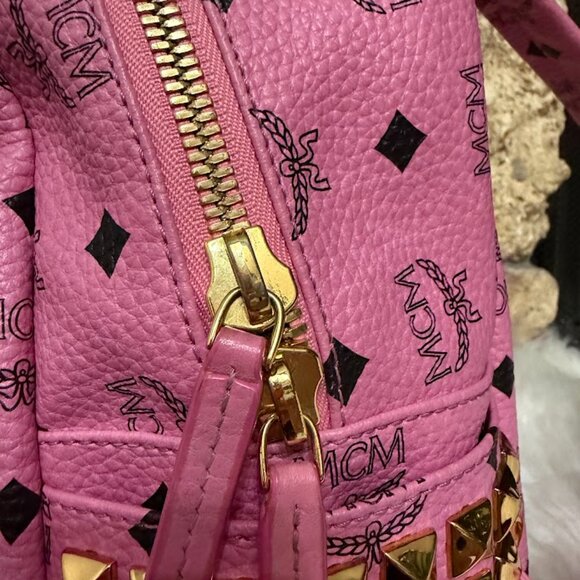 MCM Pink Visetos Mini Backpack Gold Hardware Authentic main image 5